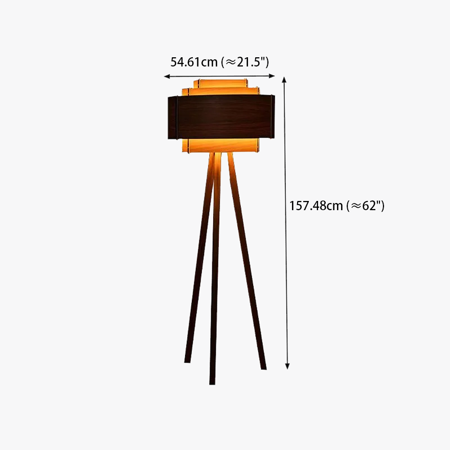 Modern Solid Wood Tripod  Living Room Floor Lamp, Brown