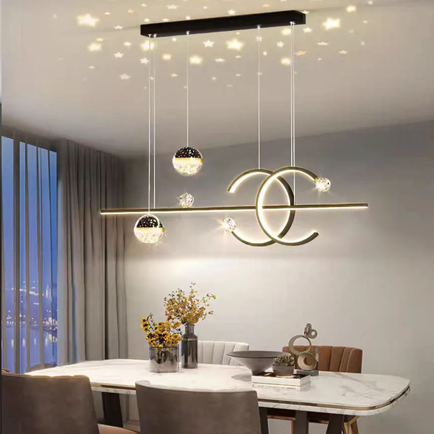 Modern Metal Linear Bar Pendant Light, Black/Gold, Trichromatic Light