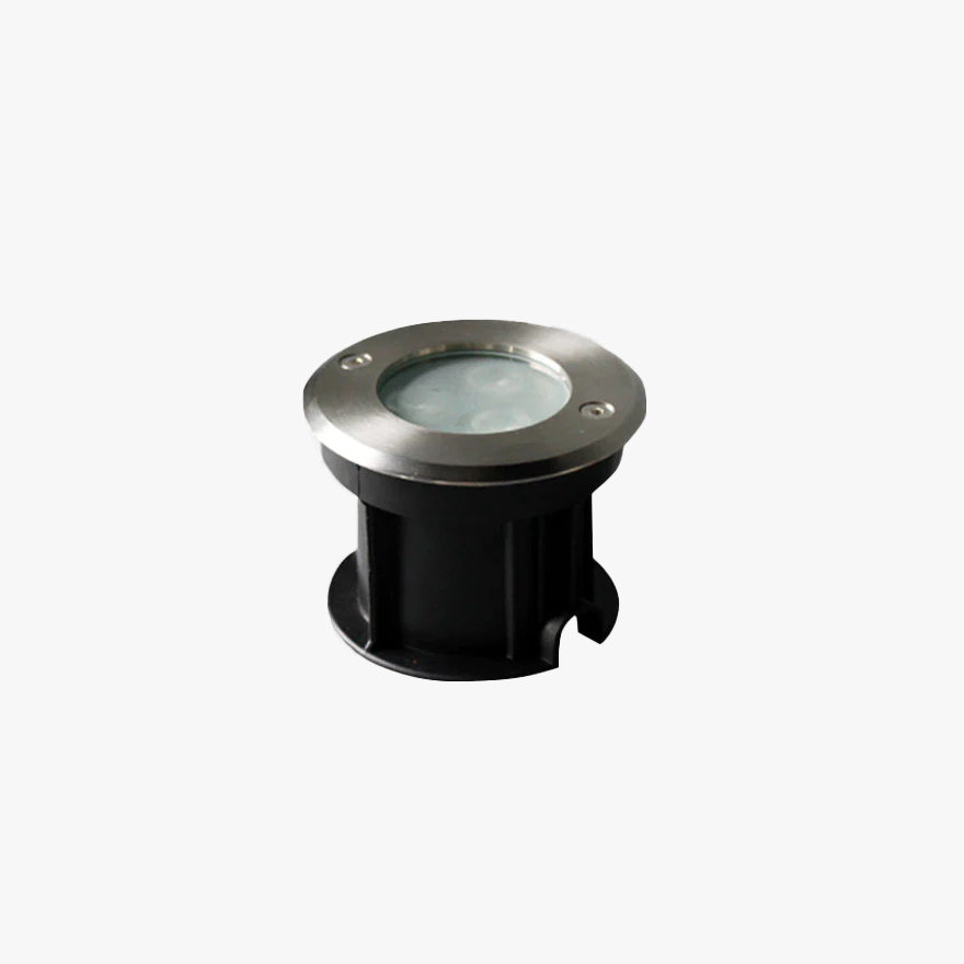 Minimalist Metal And Glass Round Outdoor Pathway Light, Black