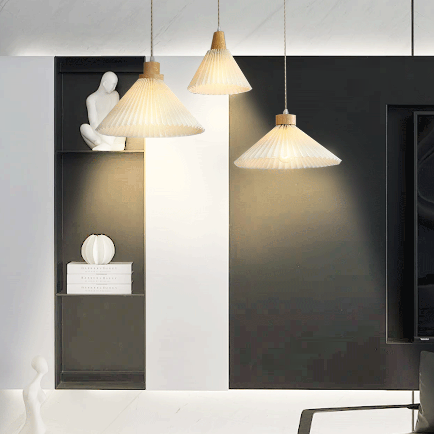 Modern Wooden And Acrylic Conical Kitchen Pendant Light, White, Trichromatic Light