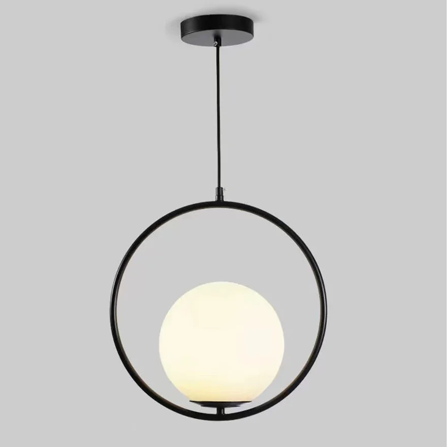 Minimalist Metal And Acrylic Globular Study Room Pendant Light, Black/Gold