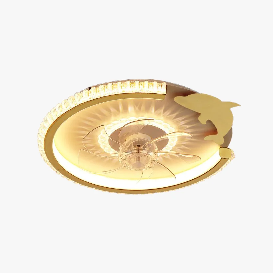 Modern Metal And Acrylic Round Living Room Ceiling Fan with Light, Gold/Silver, Trichromatic Light