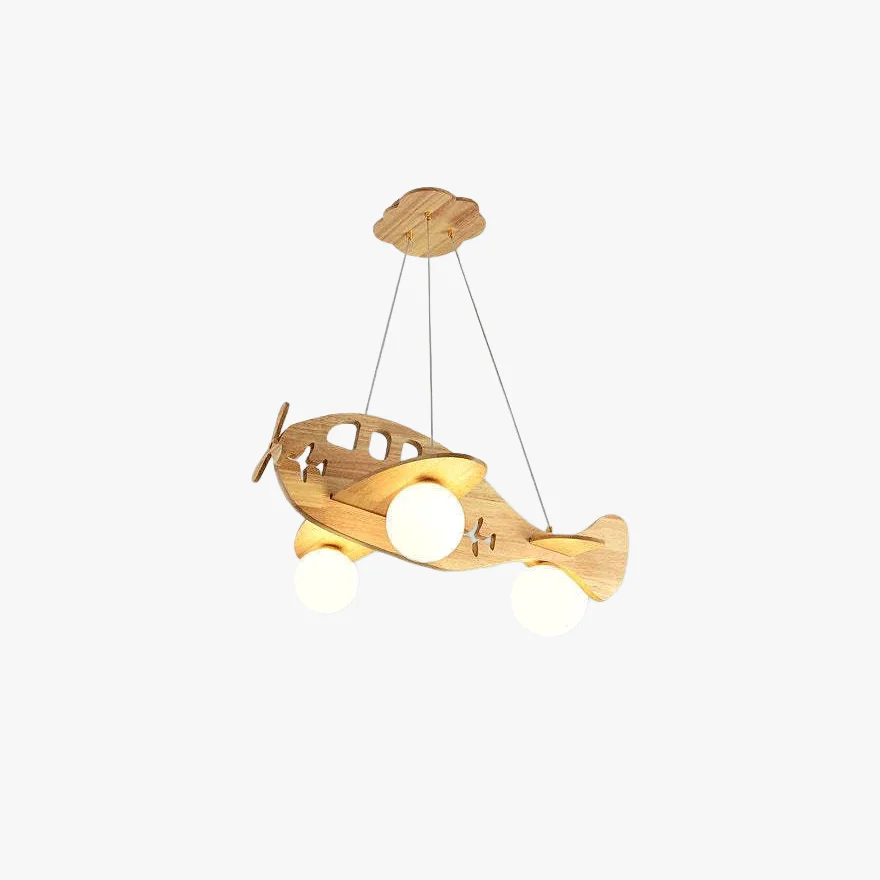 Art Deco Acrylic And Wooden Airplane Children's Room Pendant Light, Log Color