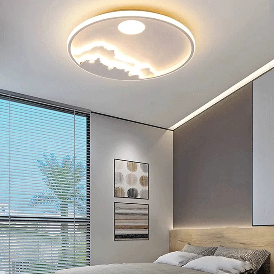 Modern Metal Round Bedroom Ceiling Light, Black/White, Trichromatic Light