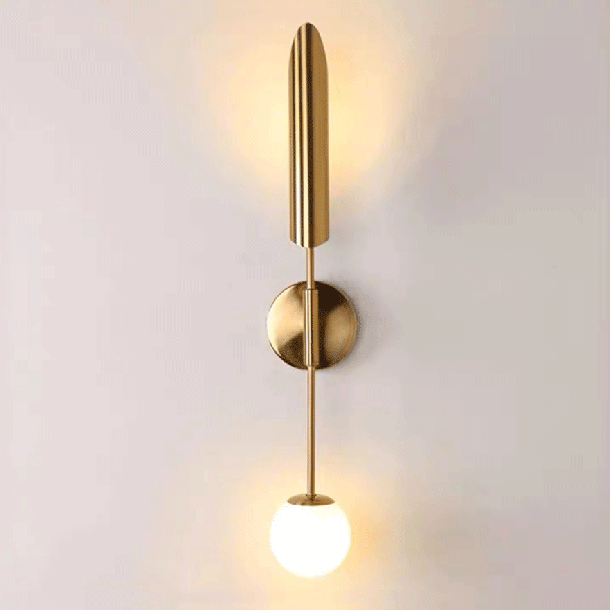 Modern Metal And Glass Cylindrical Bedroom Wall Lamp, Gold