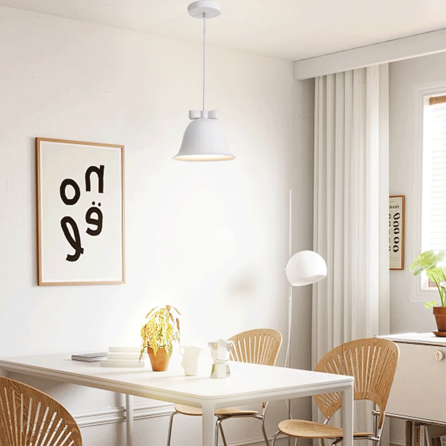 Nordic Metal Bell-Shaped Dining Room Pendant Light, White