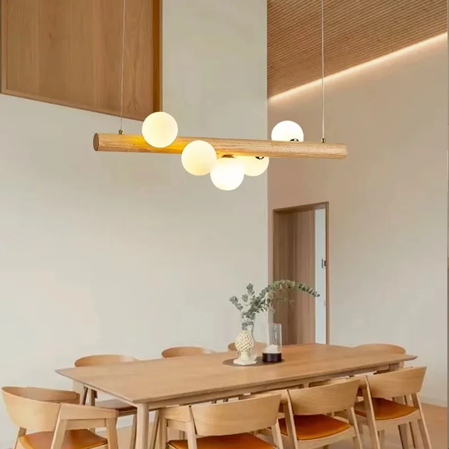 Nordic Wooden And Glass Bubble Kitchen Pendant Light, Burlywood/Walnut