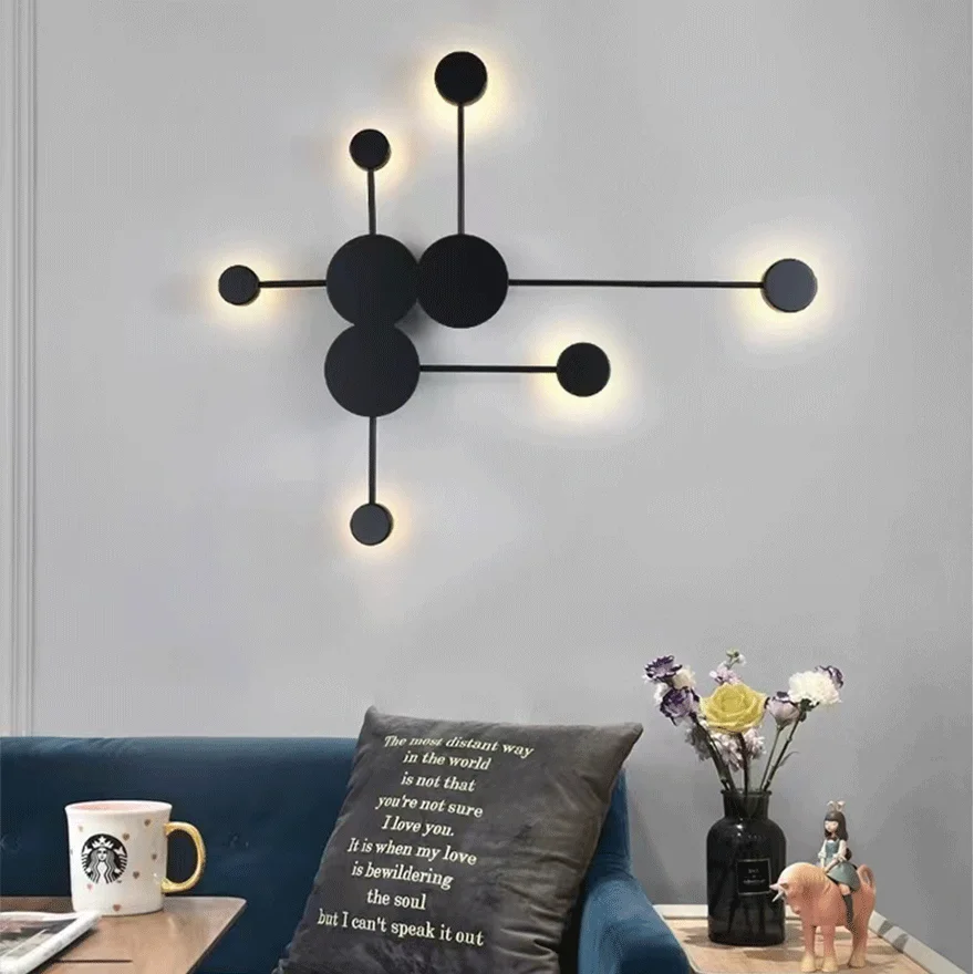 Modern Metal Round Living Room Wall Lamp, Black