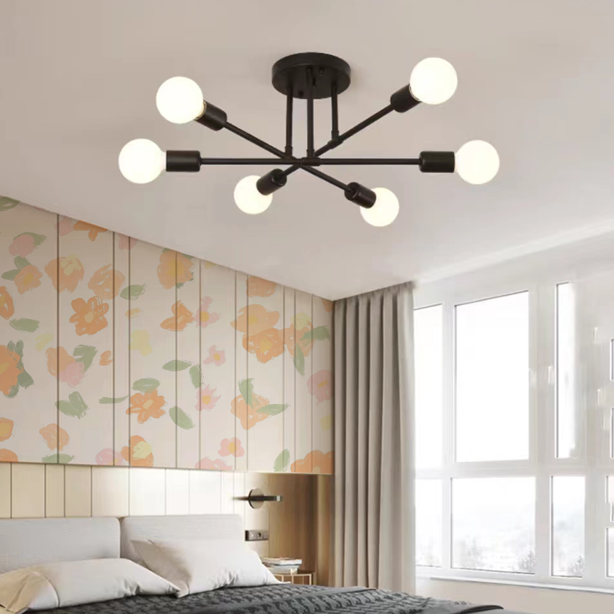 Modern Metal Geometric Bedroom Ceiling Light, Black/Gold