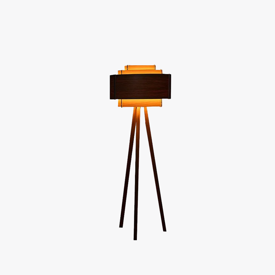 Modern Solid Wood Tripod  Living Room Floor Lamp, Brown