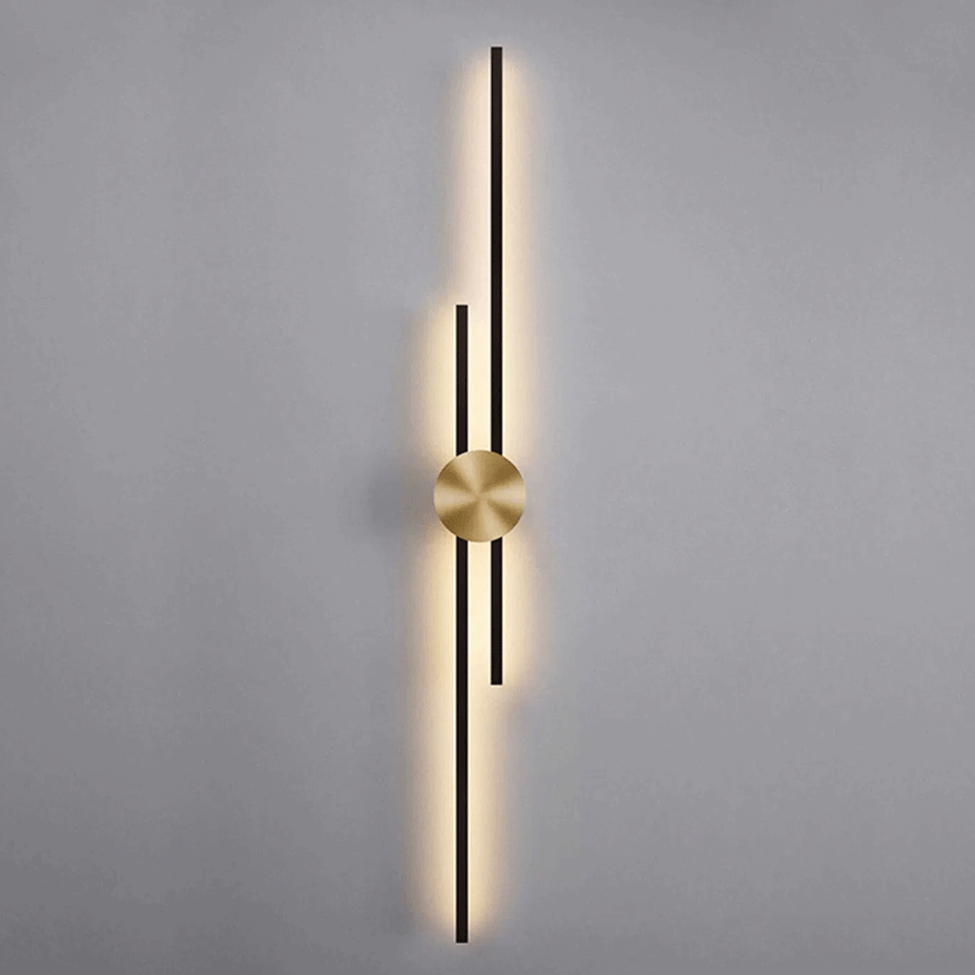 Minimalist Metal And Acrylic Linear Living Room Wall Lamp, Black/Gold