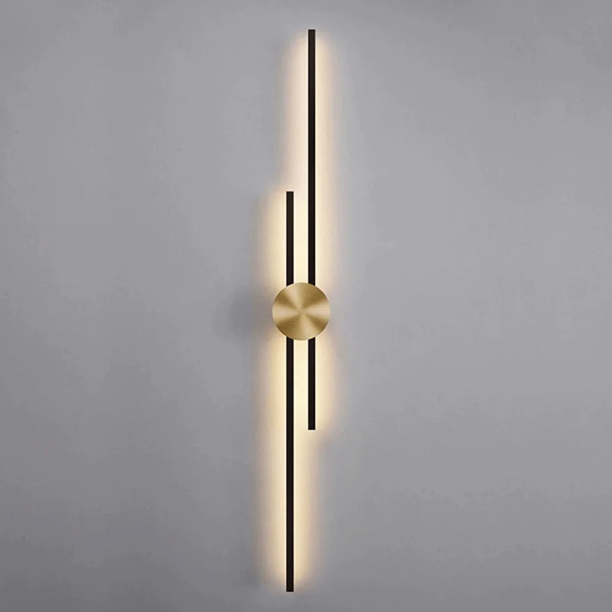 Minimalist Metal And Acrylic Linear Living Room Wall Lamp, Black/Gold