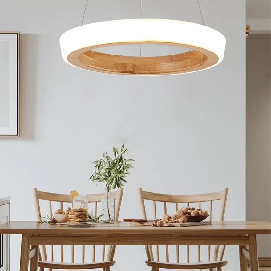 Unusual Wooden And Acrylic Ring Study Room Pendant Light, Log Color