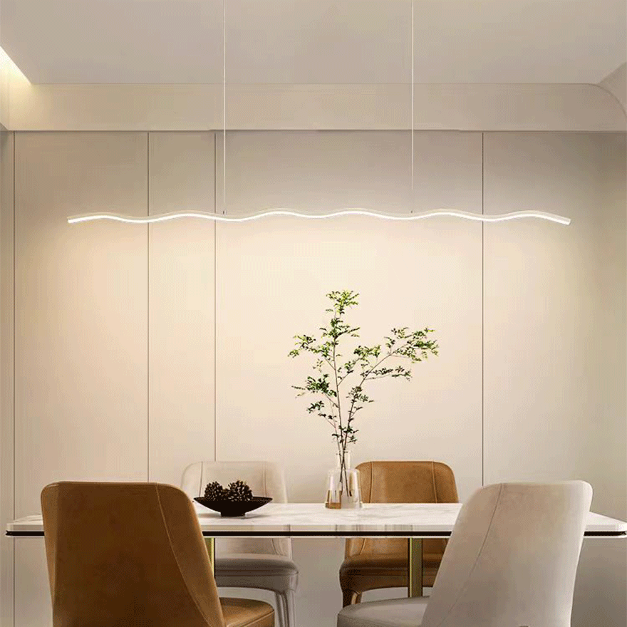 Minimalist Metal Wave Linear Dining Room Pendant Light, Black/White