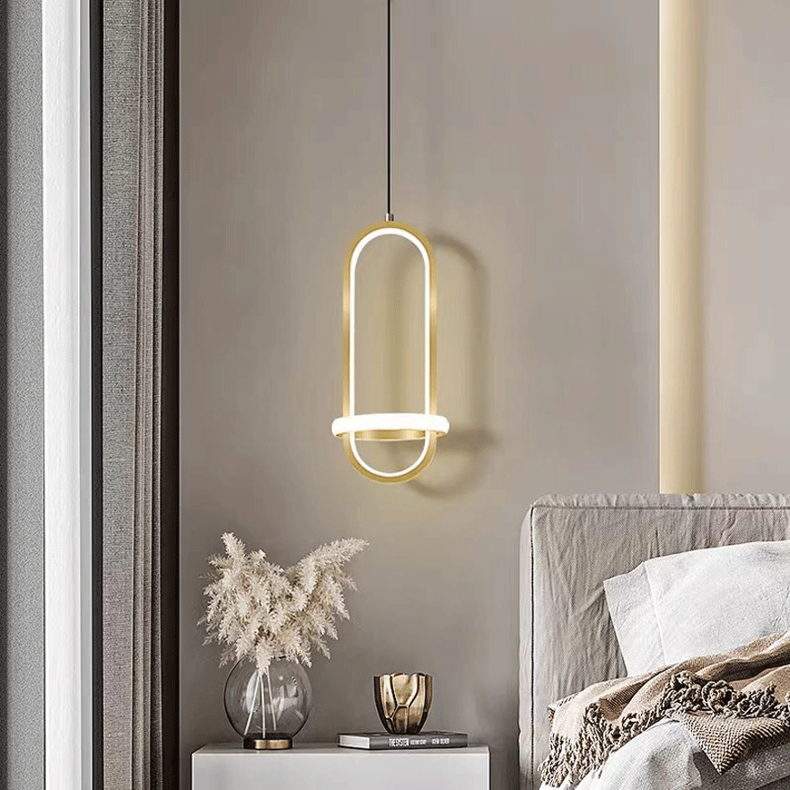 Modern Metal Elliptical Bedroom Chandelier Pendant Light, Black/Gold