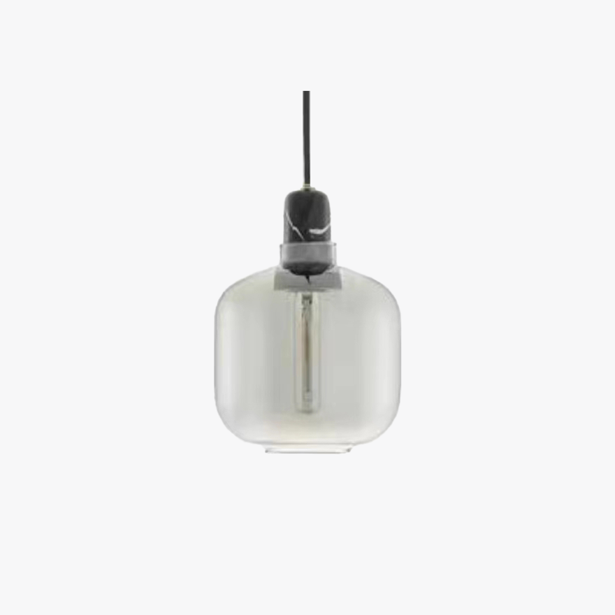 Classical Marble And Glass Cylindrical Living Room Pendant Light, Smoke Grey/Amber