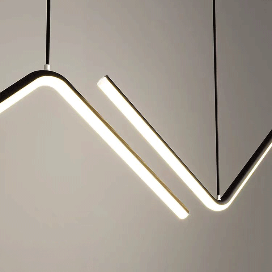 Minimalist Metal And Acrylic Linear Dining Room Pendant Light, Black/Gold, Trichromatic Light