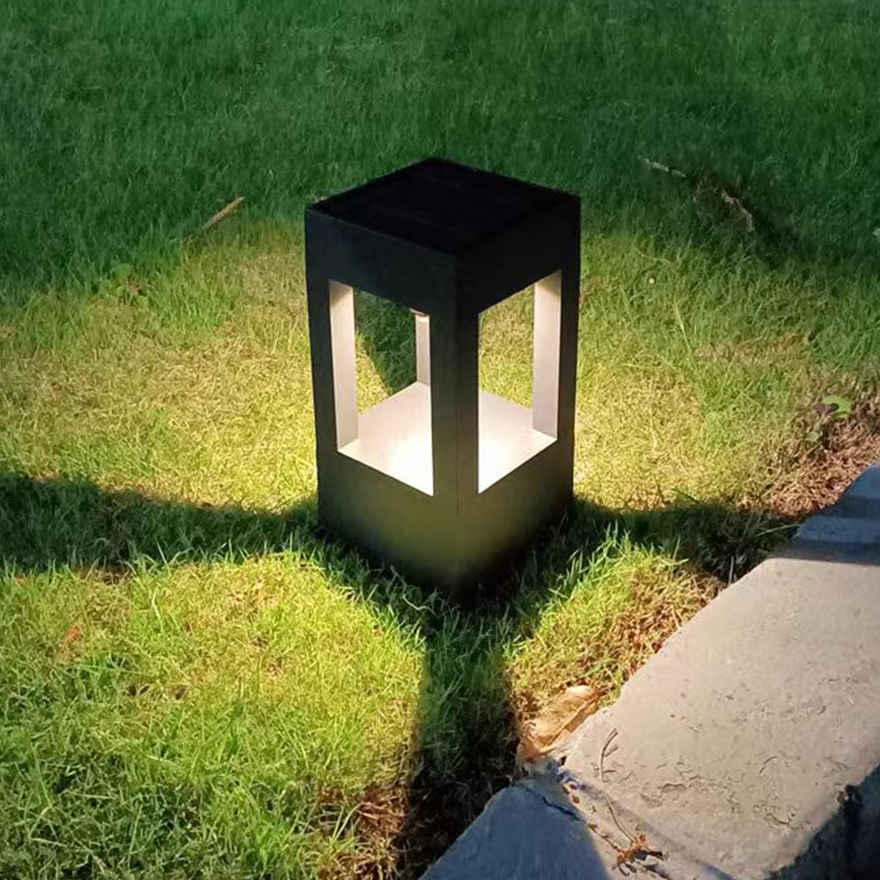 Modern Metal Square Garden Outdoor Pillar Light, Black