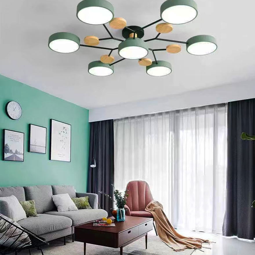 Classical Metal Round Living Room Ceiling Light, Gray/Green/White