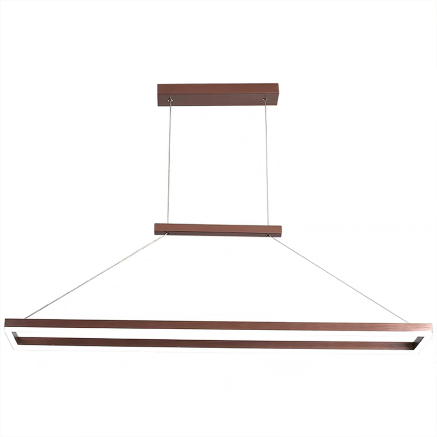 Minimalist Metal Rectangular Dining Room Pendant Light, Brown/Gold, Trichromatic Light