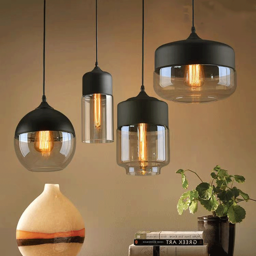 Modern Metal And Glass Geometric Living Room Pendant Light, Black