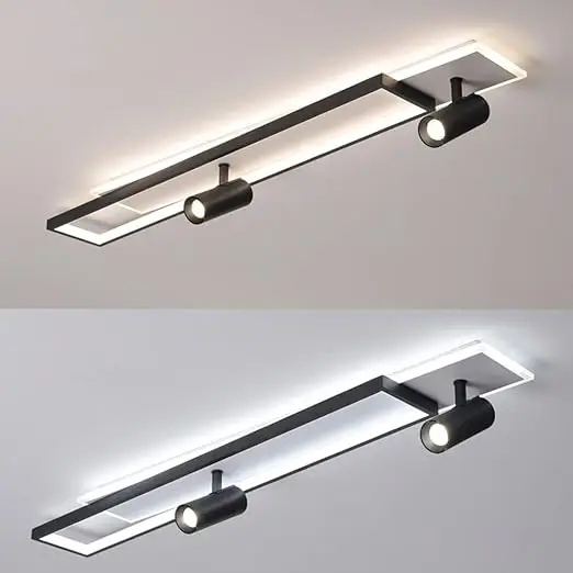 Modern Metal And Acrylic Rectangular Study Room Ceiling Light, Black, Trichromatic Light