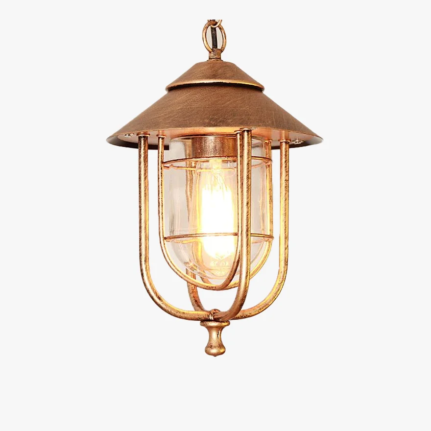 Industrial Metal And Glass Lantern Outdoor Pendant Light, Black/Bronze