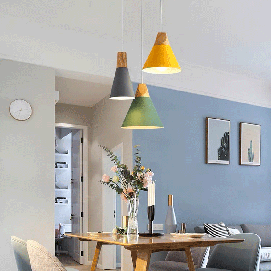 Morandi Metal And Wooden Geometric Kitchen Pendant Light, 6 Color