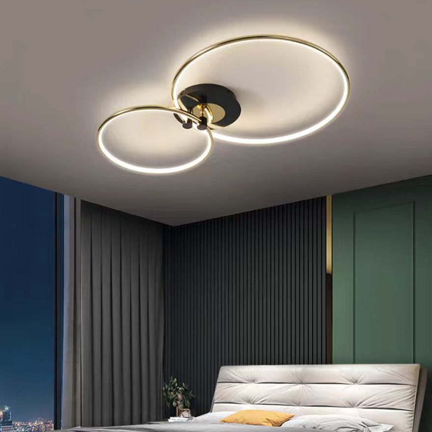 Modern Metal Round Dining Room Ceiling Light, Black/Gold