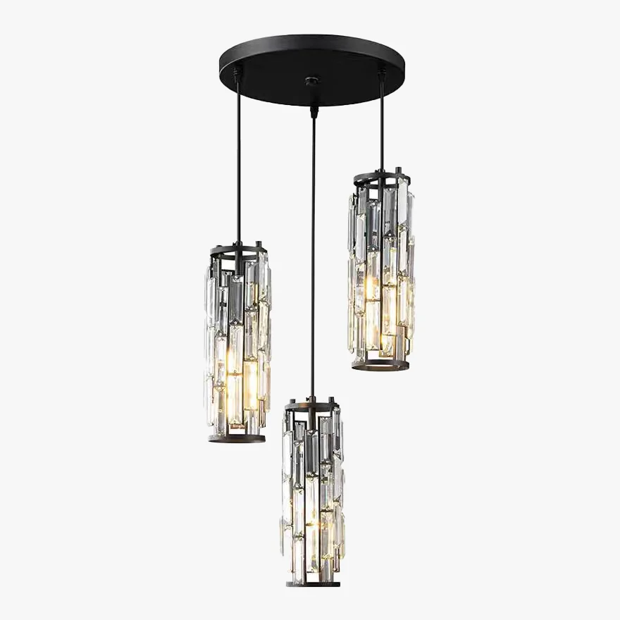 Designer Crystal Cluster Dining Room Pendant Light, Black/Gold