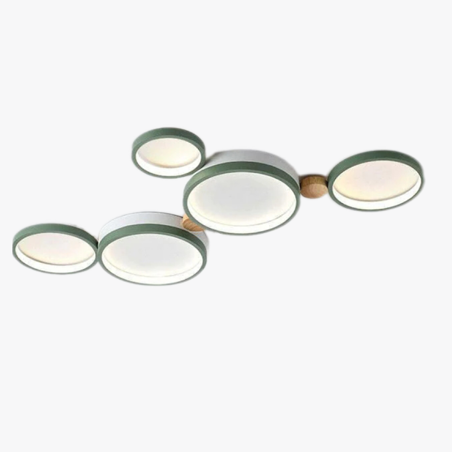 Contemporary Metal And Wooden Round Living Room Ceiling Light, Green/Grey/White