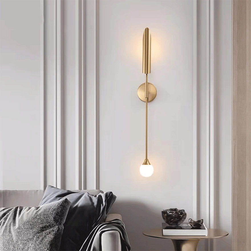 Modern Metal And Glass Cylindrical Bedroom Wall Lamp, Gold