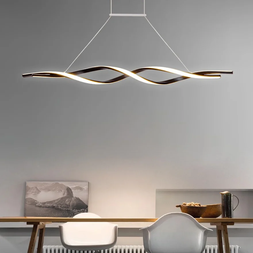 Minimalist Metal And Acrylic Wave Dining Room Pendant Light, Matte Black/Matte Grey