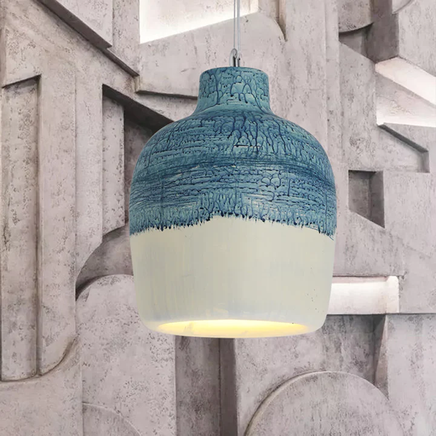 Unusual Resin And Acrylic Jar Shaped Dining Room Pendant Light, Dark Blue/Grey/Orange/White-Blue