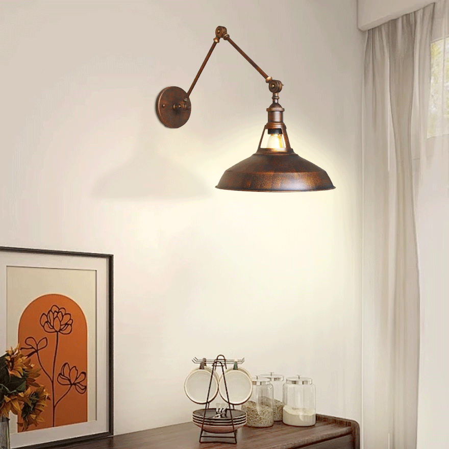 Industrial Metal Bowled Living Room Wall Lamp, Black/Rust