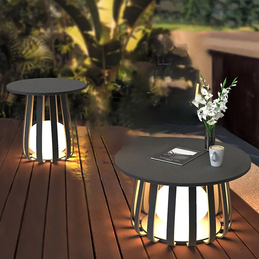 Modern Metal Ring Outdoor Floor Lamp, Black