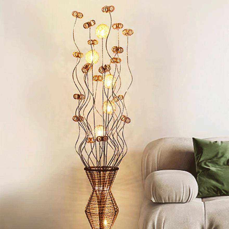 Art Deco Metal  Flower Vase Living Room Floor Lamp, Gold