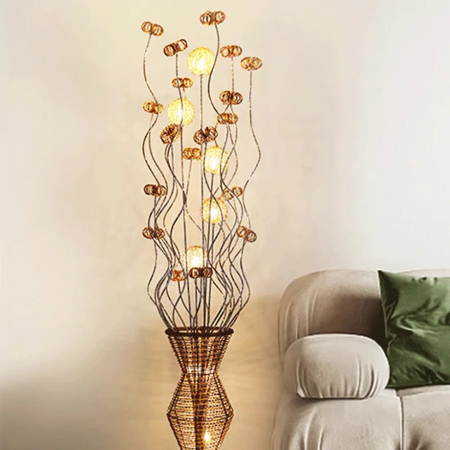 Art Deco Metal  Flower Vase Living Room Floor Lamp, Gold