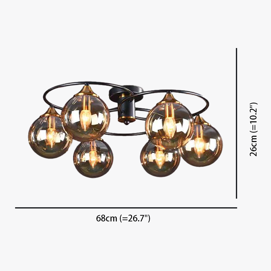 Modern Metal And Glass Bubble Living Room Chandelie Pendant Light, Amber/Smoky gray