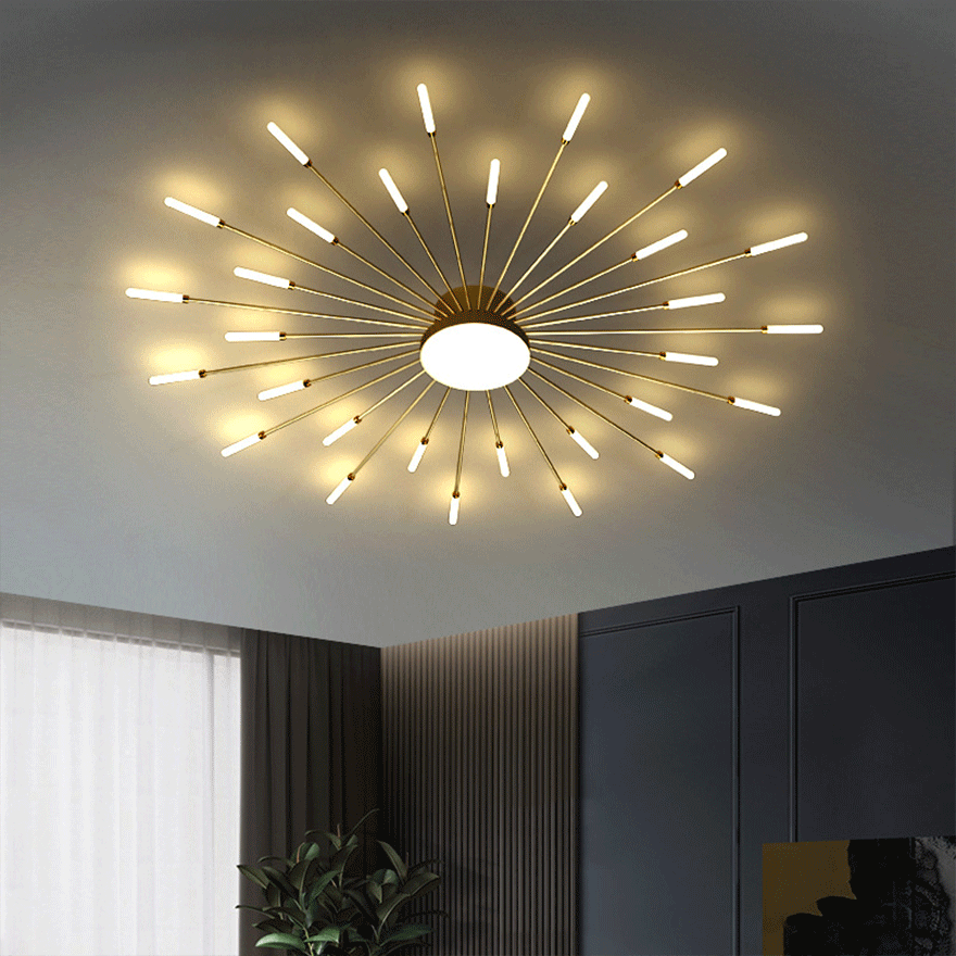 Modern Metal And Acrylic Radiographic Living Room Ceiling Light, Black/Gold