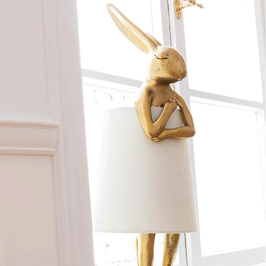 Nordic Resin Rabbit Children's Room Table Lamp, Gold/White | Liiffy