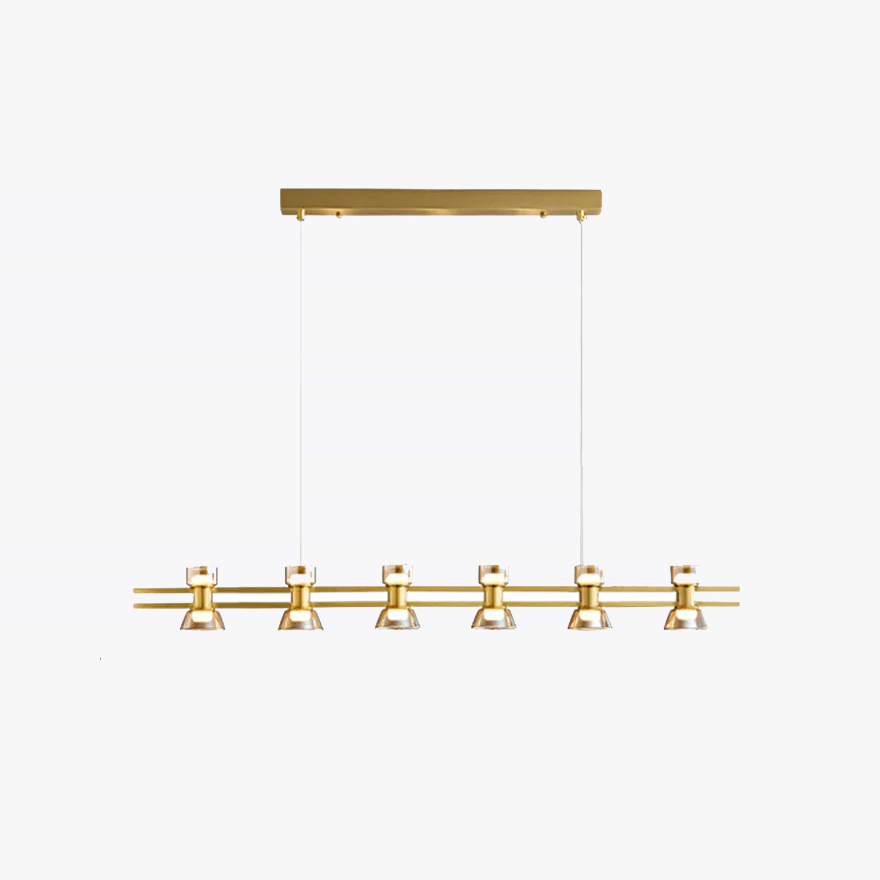 Designer Pure Copper And Glass Linear Dining Room Pendant Light, Black/Gold