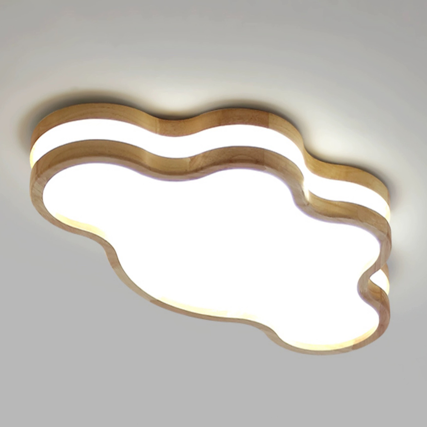 Art Deco Wooden And Acrylic Clouds Children's Room Ceiling Light, Burlywood, Trichromatic Light