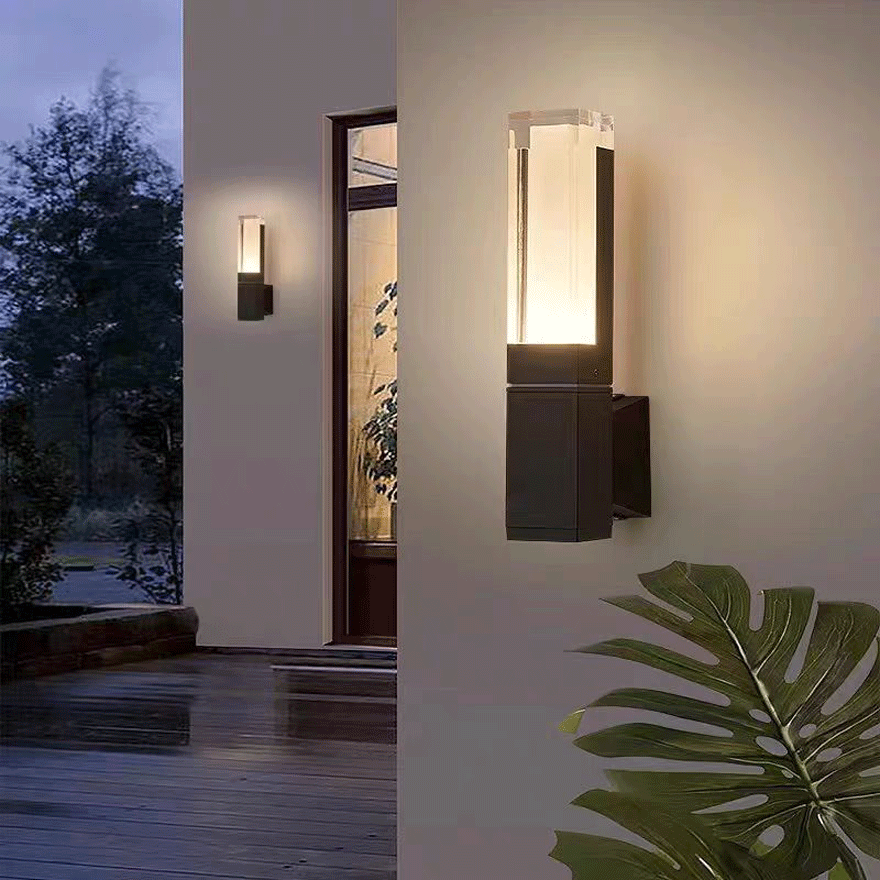 Modern Metal And Acrylic Rectangular Outdoor Wall Lamp, Black