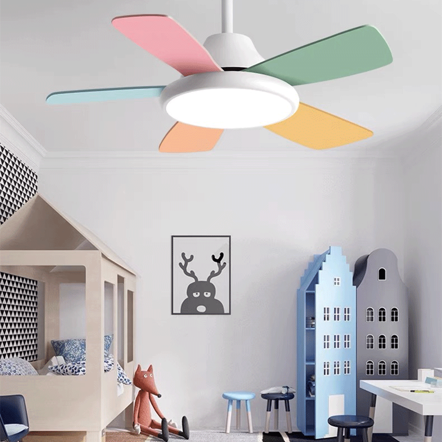 Art Deco Metal And Acrylic Round Study Room Ceiling Fan with Light, Green/Grey/Pink/White