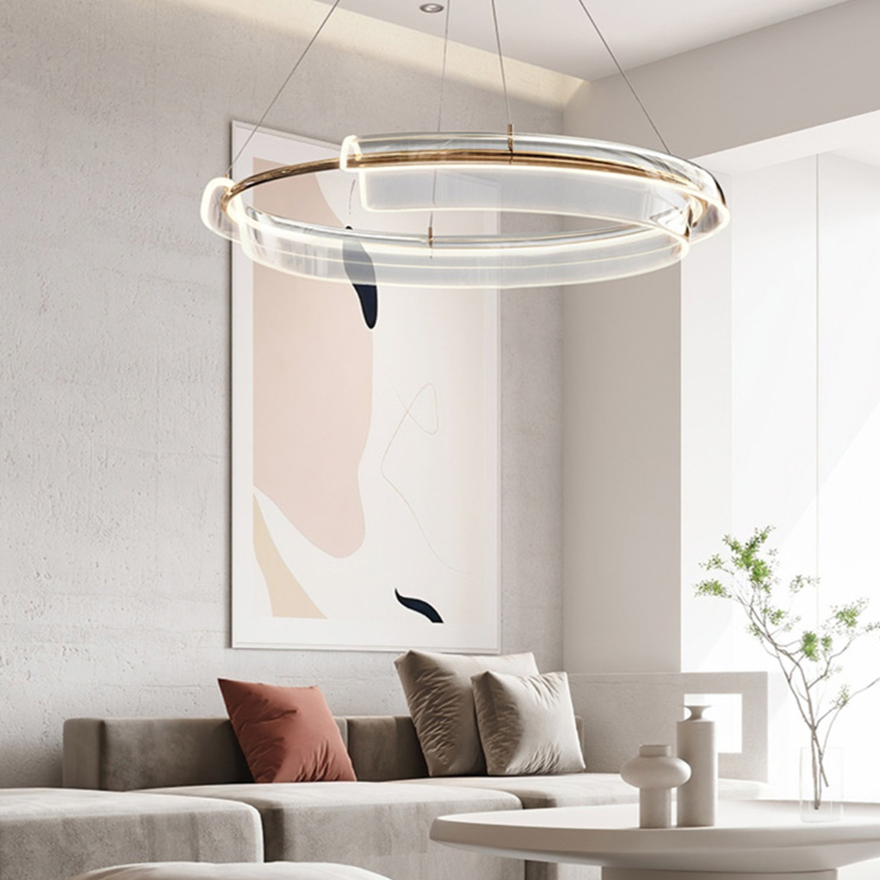 Modern Metal And Acrylic Ring Dining Room Pendant Light, Gold