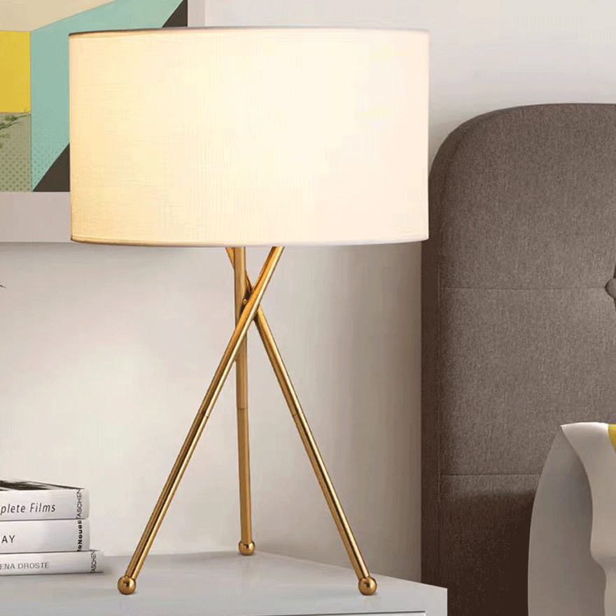 Unusual Metal Tripod Living Room Floor And Table Lamp, Gold