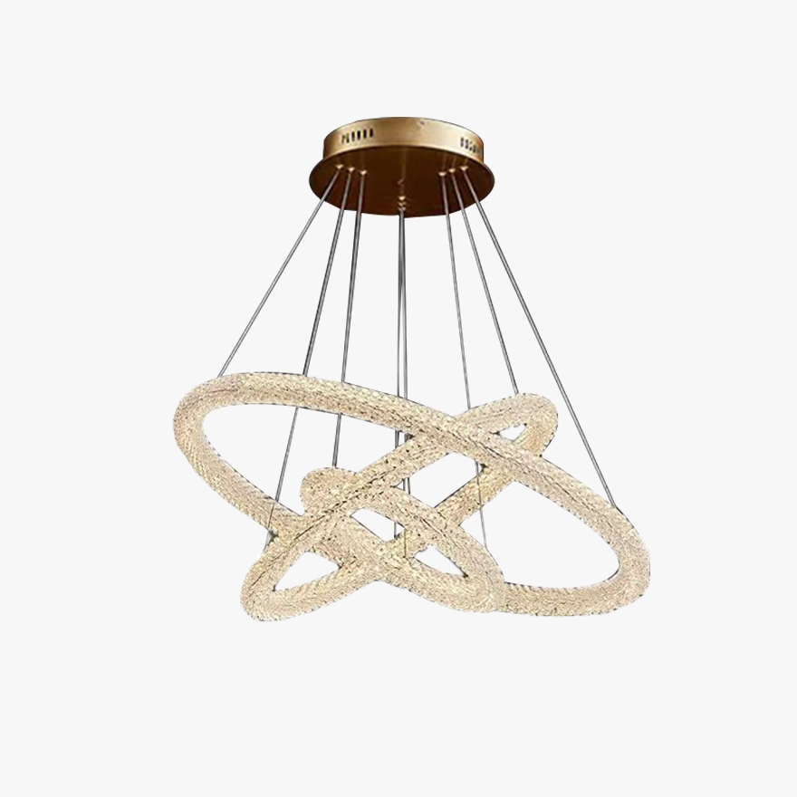 Art Deco Metal And Crystal Ring Living Room Chandelier Pendant Light, Gold