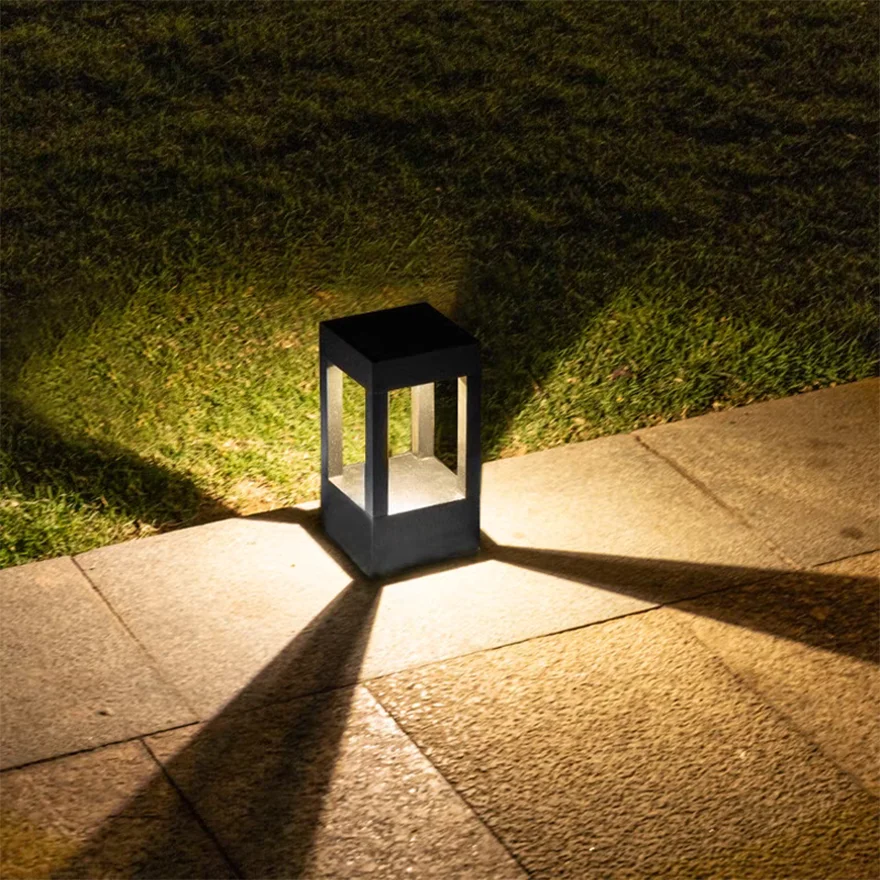 Modern Metal Square Garden Outdoor Pillar Light, Black