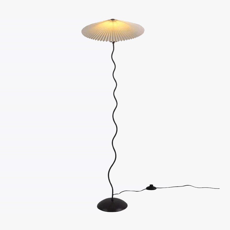 Modern Metal And Fabric Umbrella Bedroom Floor Lamp, Orange/Red/White